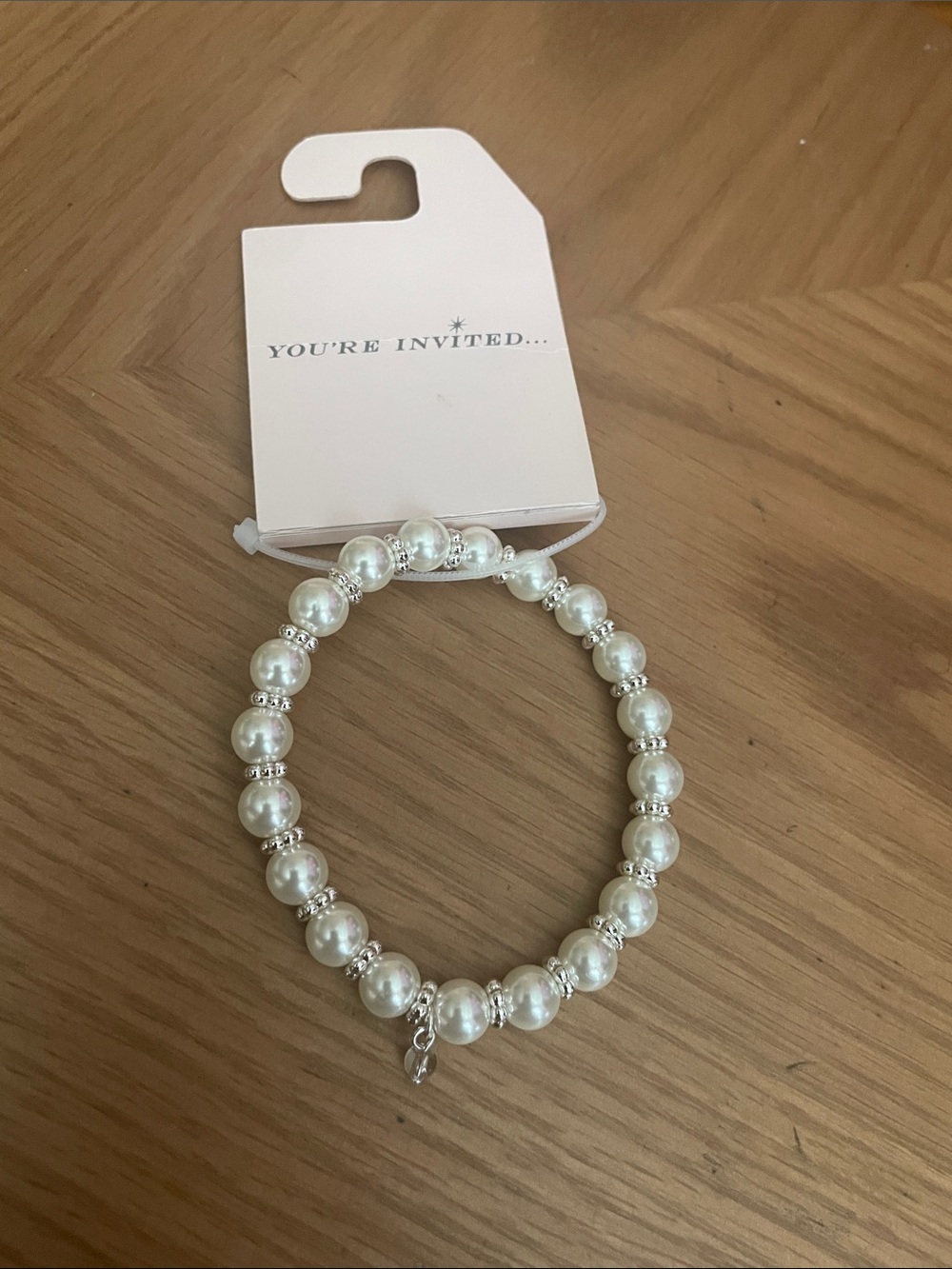 Pearl Beaded Stretch Bracelet with Silver Accents